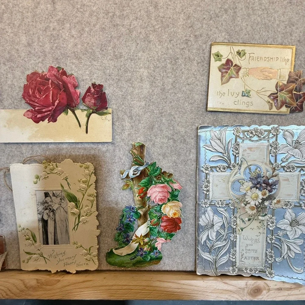 Vintage Victorian Die Cut Paper Ephemera Lot Greeting Cards Easter Valentine